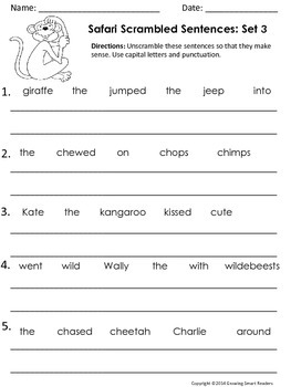 Safari Sentences - Story Starters by Growing Smart Readers | TpT