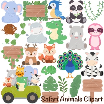 Preview of Safari Animals Clipart, Baby Animal PNGs for Nursery Decor, Baby Shower