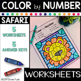 Safari Animals Color By Number Worksheets and Answer Keys
