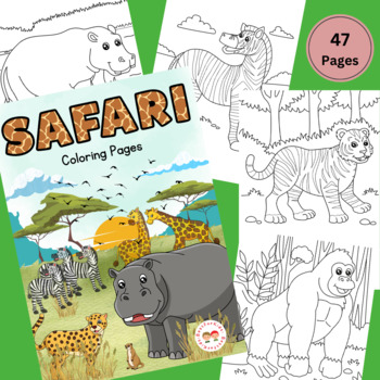 Preview of Safari Animals Coloring Printable Pages (for Ages 4-8)