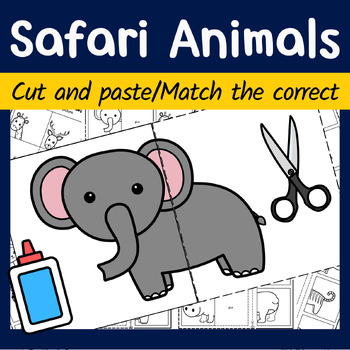 Preview of Animals Complete The Puzzle, Animal Puzzle Game, Matching Pairs Game Printable