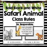 Safari Animals Decor Class Rules Posters  - Bold Black/Whi