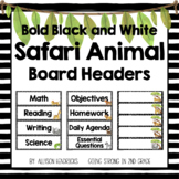 Safari Animals Decor Editable Board Headers  - Bold Black/