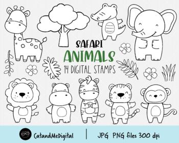 Safari Animals Digital Stamp Coloring Art by CatandMeDigital | TPT