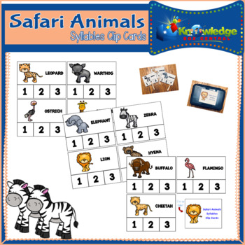 Preview of Safari Animals Syllables Clip Cards