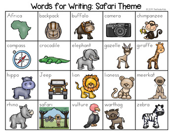 Safari Animals Word List - Writing Center by The Kinder Kids | TPT