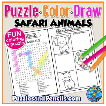 Preview of Safari Animals Word Search Puzzle and Coloring | Puzzle, Color, Draw