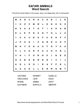 safari animals word search word scramble secret code