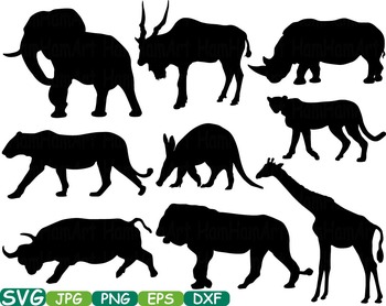 Preview of Safari Animals circus zoo Silhouette school Clipart giraffe elephant lion  -245s