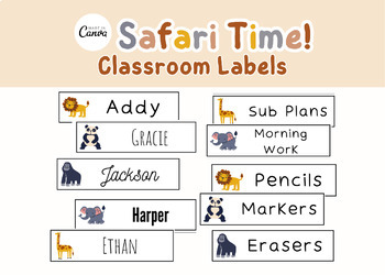 Preview of Safari Classroom Theme Editable Labels | Zoo Name Tag Template | Animal Cubby