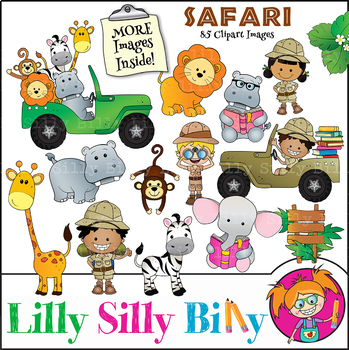 Preview of Safari Clipart Bundle. 85 BLACK AND WHITE & Color Images. {Lilly Silly Billy}