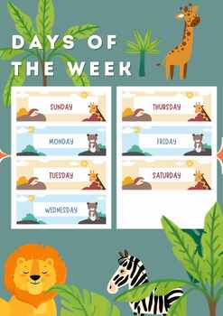 Preview of Safari Days of the weeks Classroom Display