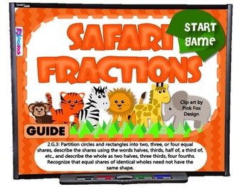 Preview of Safari Fractions Smart Board Game (CCSS.2.G.3)