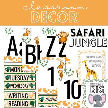 Preview of Safari Jungle Classroom Decor Bundle Numbers & Letters Posters | Daily Schedule