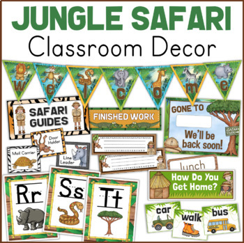 Preview of Jungle Safari Theme Classroom Decor BUNDLE Wild Animals Decorations Pack