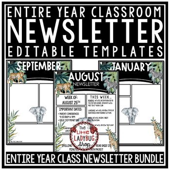 Preview of Safari Jungle Tropical Theme Classroom Decor Editable Newsletter Template