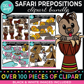 Preview of Safari Prepositions Clipart Bundle | Jungle and Zoo Animals | Speech
