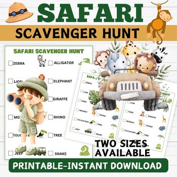 Preview of Safari Jungle Scavenger Hunt - Safari Themed Activity Printable