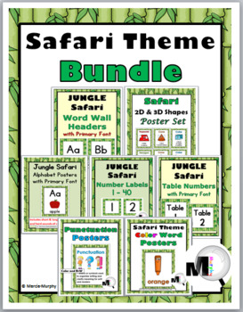 Preview of Safari Theme Classroom Decor Bundle with Primary Font