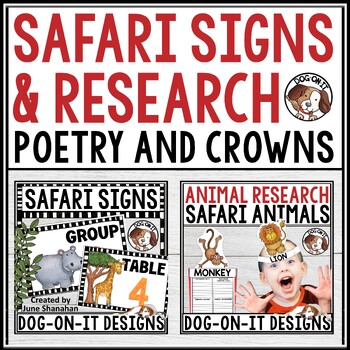 Preview of Jungle Safari Theme Table Signs and Research Templates Bundle