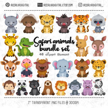 Preview of Safari animals Clipart Bundle, tropical forest animal, African animal