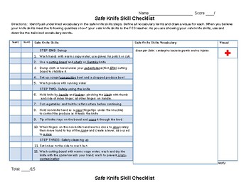 Preview of Safe Knife Skills Checklist