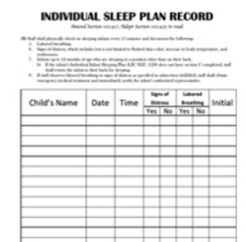 Preview of Safe Sleep Plan Record, California