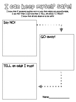 Preview of Safe Touch Worksheet (Steps to Keep Kids Safe with No, Go, Tell)