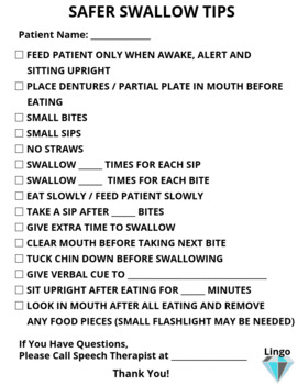 Preview of BETTER SPEECH AND HEARING MONTH SALE Safer Swallow Tips Handout