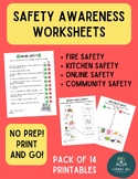 Safety Awareness Worksheets- Community, Kitchen, and Onlin