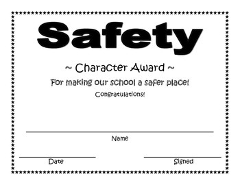 Safety Character Award by Jessica Millar | TPT