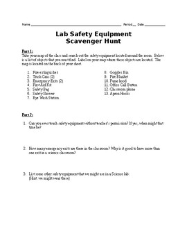 Safety Equipment Scavenger Hunt by Coach B's Store | TPT