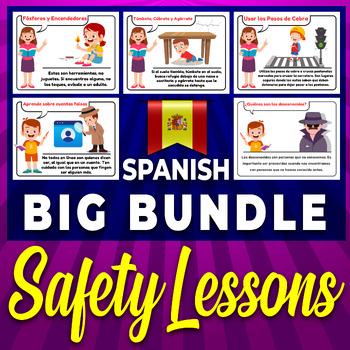 Preview of Safety Lessons in Spanish, Fire, Earthquake, road, social media, Stranger Danger