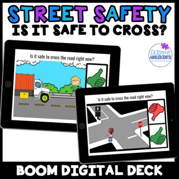 Preview of Safety Life Skills- Is it safe to cross the street? - BOOM Digital Task Cards