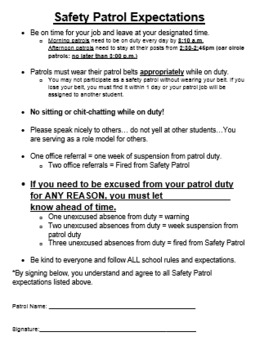 Preview of Safety Patrol Expectations Contract