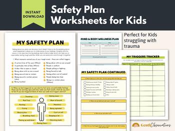 Preview of Safety Plan Worksheets for Kids, Trauma Therapy Worksheets