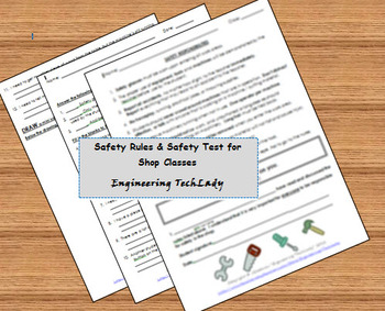 Preview of Safety Rules and Safety Test for Shop Classes / Tool and Machine Use