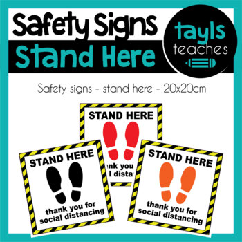 Preview of Safety Sign PURCHASE! Stand Here Thank You Square