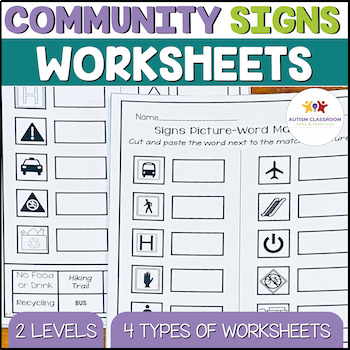 Preview of Safety Signs Worksheets - Functional Reading for Community Signs Sight Words