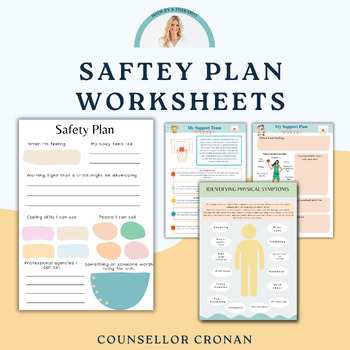 Preview of Safety plan worksheets, crisis plan, suicide ideation, therapy forms, self help