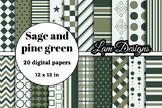 Sage and pine green digital papers