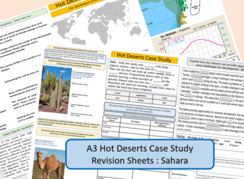 Preview of Sahara, Hot Deserts, A3 Double Sided Revision Sheet.