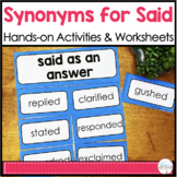 Synonyms for Said Words Lists, Cards, and Worksheets | Wor