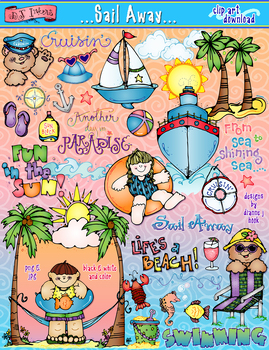 Preview of Sail Away Clip Art for Summer Vacation, Beach and Seaside Smiles by DJ Inkers