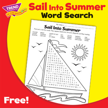 Preview of Sail Into Summer Word Find / Word Search & Coloring Page Free Printable