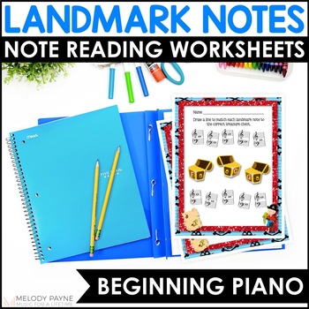 Preview of Landmark Notes Beginning Piano Worksheets - Middle C, Treble G, Bass F - Pirates