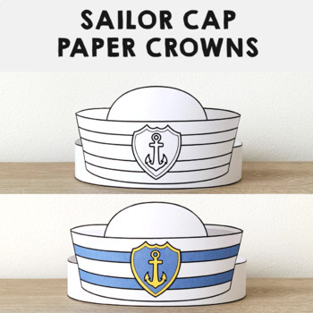 Sailor Cap Hat Paper Crown Printable Coloring Career day Craft Activity  Template