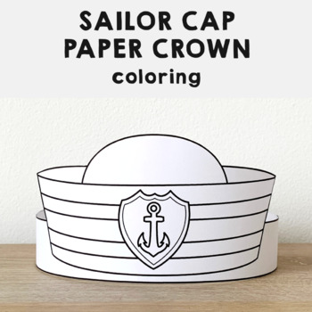 Preview of Sailor Cap Hat Paper Crown Printable Coloring Craft Activity Template for Kids