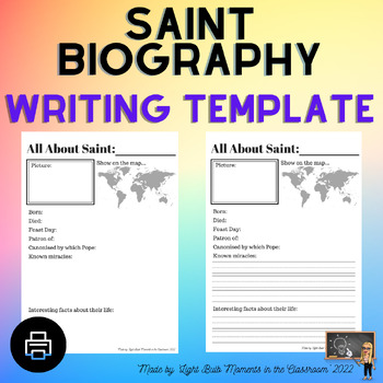 Preview of Saint Biography Writing Template
