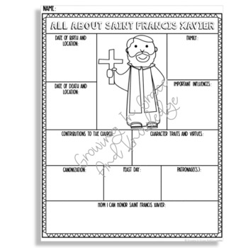 Saint Francis Xavier Research Graphic Organizer | Biography Project